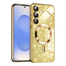 Custodia MagSafe per Samsung Galaxy S25 S931, Techsuit, Luxury Glitter, Dorata