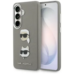 Custodia per Samsung Galaxy S26 S942, Karl Lagerfeld, Saffiano Karl & Choupette's Head Pin, Grigio