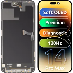 Display con Touchscreen MP compatibile con Apple iPhone 14 Pro Max, con Cornice, Versione Premium Soft OLED FHD 120Hz Diagnostico, Nero
