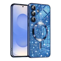 Custodia MagSafe per Samsung Galaxy S25 S931, Techsuit, Luxury Glitter, Blu Scuro