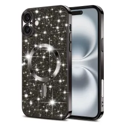 Custodia MagSafe per Apple iPhone 16, Techsuit, Luxury Glitter, Nera