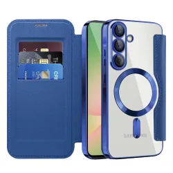 Custodia MagSafe per Samsung Galaxy A57 5G, Techsuit, SmartMag Book, Blu