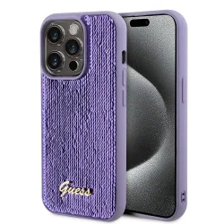 Custodia per Apple iPhone 15 Pro, Guess, Sequin Script Metal, Viola