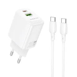 Caricabatterie Rete Con Cavo USB-C Borofone BN27 Fuente, 20W, 3A, 1 x USB-A - 1 x USB-C, Bianco