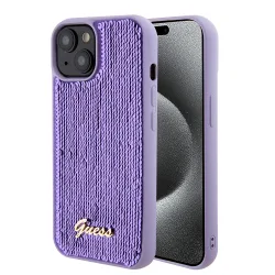 Custodia per Apple iPhone 15, Guess, Sequin Script Metal, Viola