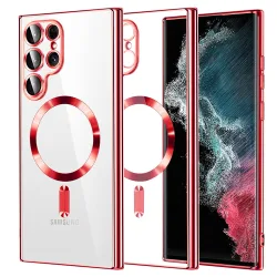 Custodia MagSafe per Samsung Galaxy S22 Ultra 5G S908, Techsuit, Luxury Crystal, Rossa