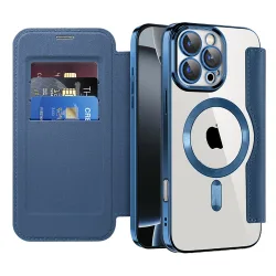 Custodia MagSafe per Apple iPhone 16 Pro, Techsuit, SmartMag Book, Blu