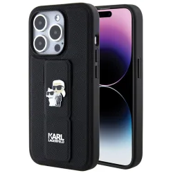 Custodia MagSafe per Apple iPhone 14 Pro, Karl Lagerfeld, Saffiano Gripstand Karl & Choupette, Nera
