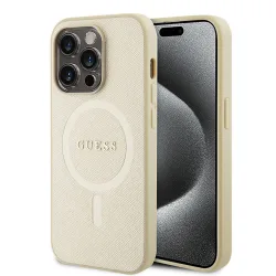 Custodia MagSafe per Apple iPhone 15 Pro, Guess, Saffiano, Beige