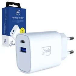 Caricatore da rete 3MK FlowPower, 30W, 1 x USB-A - 1 x USB-C, Bianco