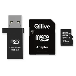 Scheda di memoria microSDHC Qilive, 16Gb, Classe 10, con lettore di schede e adattatore EKMSDM16GHC10QL