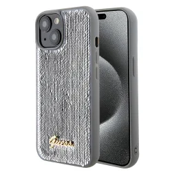 Custodia per Apple iPhone 15, Guess, Sequin Script Metal, Argento