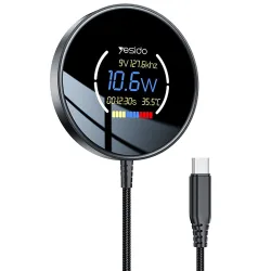 Caricabatterie Wireless Yesido DS28 Display, 15W, 1.67A, Nero