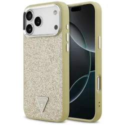 Custodia MagSafe per Apple iPhone 17 Pro Max, Guess, Glitter Triangle Logo, Dorata