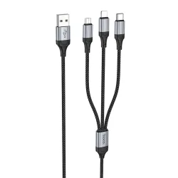 Cavo di Ricarica USB-A - Lightning / microUSB / USB-C HOCO X102 3in1, 18W, 1m, Nero