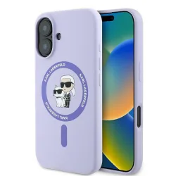 Custodia MagSafe per Apple iPhone 16, Karl Lagerfeld, Silicone Karl & Choupette, Viola