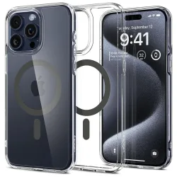 Custodia MagSafe per Apple iPhone 15 Pro Max, Spigen, Ultra Hybrid Carbon, Trasparente ACS06578