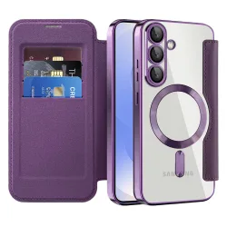 Custodia MagSafe per Samsung Galaxy S25+ S936, Techsuit, SmartMag Book, Viola