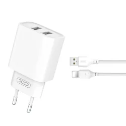 Caricabatterie da Rete con Cavo Lightning XO Design CE02C, 10.5W, 2.1A, 2 x USB-A, Bianco