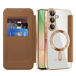Custodia MagSafe per Samsung Galaxy A57 5G, Techsuit, SmartMag Book, Marrone