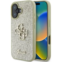 Custodia per Apple iPhone 16, Guess, Fixed Glitter Big 4G, Dorata