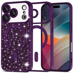Custodia MagSafe per Apple iPhone 17 Pro Max, Techsuit, Luxury Glitter, Viola Scuro