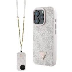 Custodia per Apple iPhone 16 Pro Max, Guess, Crossbody 4G Triangle Strass, Rosa