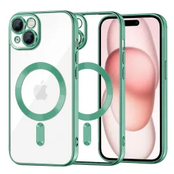 Custodia MagSafe per Apple iPhone 15, Techsuit, Luxury Crystal, Verde Chiaro
