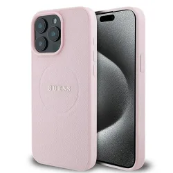 Custodia MagSafe per Apple iPhone 15 Pro Max, Guess, Grained Gold Ring, Rosa