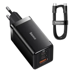 Caricatore da rete con cavo USB-C Baseus GaN5 Pro, 65W, 3,25A, 1 x USB-A - 2 x USB-C, Nero CCGP120201