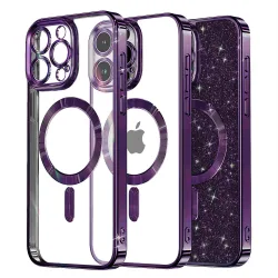 Custodia MagSafe per Apple iPhone 13 Pro, Techsuit, Luxury Glitter, Viola Scuro