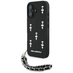 Custodia per Apple iPhone 16, Karl Lagerfeld, Saffiano Crystals & Charm, Nera