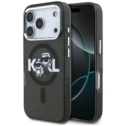 Custodia MagSafe per Apple iPhone 17 Pro, Karl Lagerfeld, IML Sketch Logo Glitter Karl & Choupette, Nera