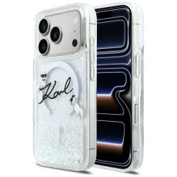 Custodia MagSafe per Apple iPhone 17 Pro, Karl Lagerfeld, Glitter Karl Script Logo, Trasparente