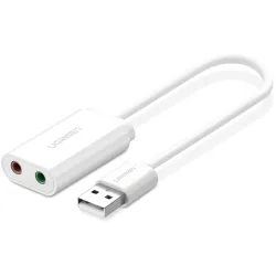 Scheda audio USB UGREEN US205, 2 x Jack 3.5mm, Bianca