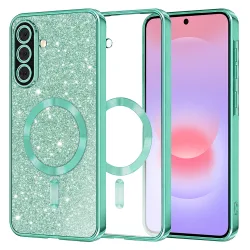 Custodia MagSafe per Samsung Galaxy A37 5G, Techsuit, Luxury Glitter, Verde Chiaro