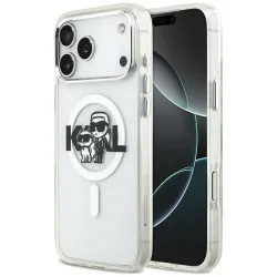 Custodia MagSafe per Apple iPhone 17 Pro Max, Karl Lagerfeld, IML Sketch Logo Glitter Karl & Choupette, Trasparente