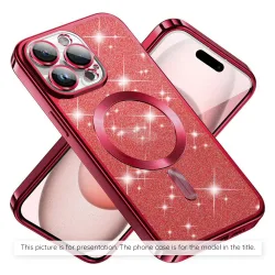 Custodia MagSafe per Apple iPhone 17, Techsuit, Luxury Glitter, Rossa
