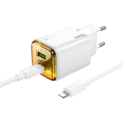 Caricabatterie da rete con cavo Lightning HOCO N52, 20W, 3A, 1 x USB-A - 1 x USB-C, Bianco
