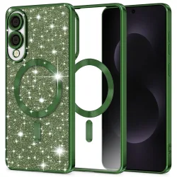 Custodia MagSafe per Samsung Galaxy S25 Edge S937, Techsuit, Luxury Glitter, Verde Scuro