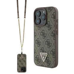 Custodia per Apple iPhone 16 Pro, Guess, Crossbody 4G Triangle Strass, Marrone