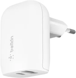 Caricatore da rete Belkin BoostCharge Dual, 37W, 3A, 1 x USB-A - x USB-C, Bianco WCB007vfWH
