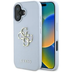 Custodia per Apple iPhone 16, Guess, Grained Big 4G Logo Small Classic Logo, Blu