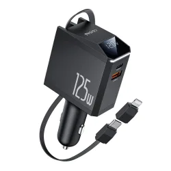 Caricabatterie Auto con Cavo USB-C / Lightning Yesido Y71 Display, 125W, 3A, 1 x USB-A - 1 x USB-C, Nero