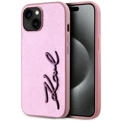 Custodia per Apple iPhone 15, Karl Lagerfeld, Metal Signature, Rosa