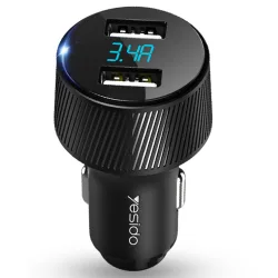 Caricabatterie Auto Yesido Y31 Display, 18W, 3A, 2 x USB-A, Nero