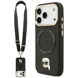Custodia MagSafe per Apple iPhone 17 Pro Max, Karl Lagerfeld, Big Strap Karl Metal Logo, Nera