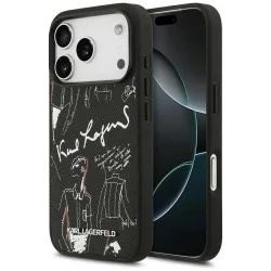 Custodia per Apple iPhone 17 Pro, Karl Lagerfeld, Logo con Motivo Granulato, Nera