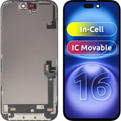 Display con Touchscreen JK per Apple iPhone 16, con Cornice, Versione LCD In-Cell IC Movable, Nero