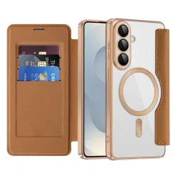 Custodia MagSafe per Samsung Galaxy S26 S942, Techsuit, SmartMag Book, Marrone